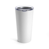 Free Hugs for Dogs 20 oz Tumbler - Image is of a white tumbler with a with the clear lid on. This is a back view.