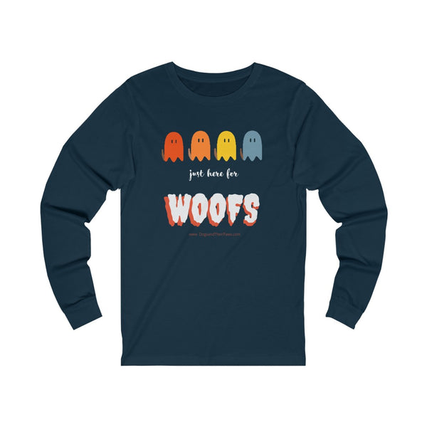 Ghost Halloween Just Here for the Woofs Unisex Jersey Long Sleeve Tee