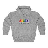 Friends are the Family we Choose Hooded Sweatshirt - Image Description - Sport grey hoodie sweatshirt with Friends written in the middle of 7 dogs in rainbow colors, with are the family we choose in black under the 7 dogs.
