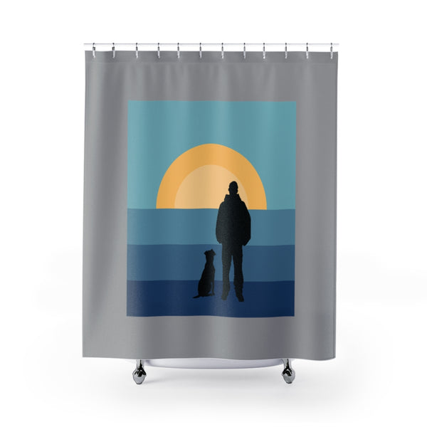 Dog and His Guy Sunset Shower Curtain