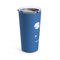 All is Bright Insulated Tumbler  - Image Description - Royal blue insulated tumbler with a clear lid with a cloud covered moon, snow flakes falling and the word All.