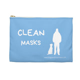 Best Friend Silhouette Clean Mask Organizer - This light blue bag has the wording "Clean Masks" with a white silhouette of a dog sitting next to a guy standing.