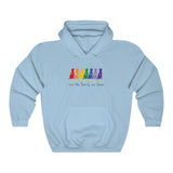 Friends are the Family we Choose Hooded Sweatshirt - Image Description - Light blue hoodie sweatshirt with Friends written in the middle of 7 dogs in rainbow colors, with are the family we choose in black under the 7 dogs.